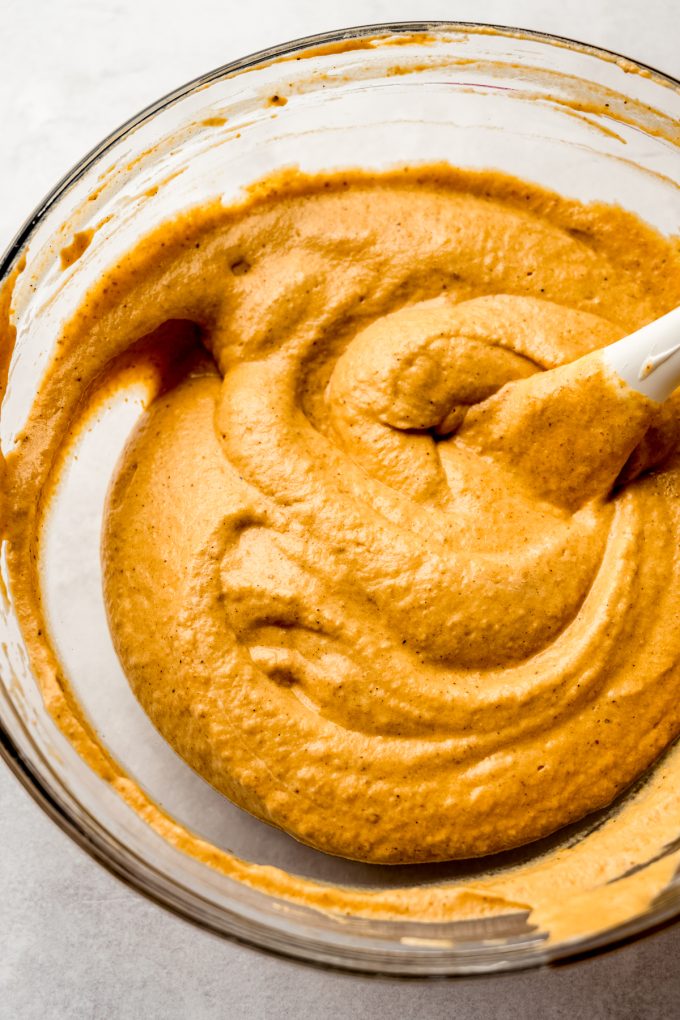 A bowl of pumpkin chiffon pie filling.