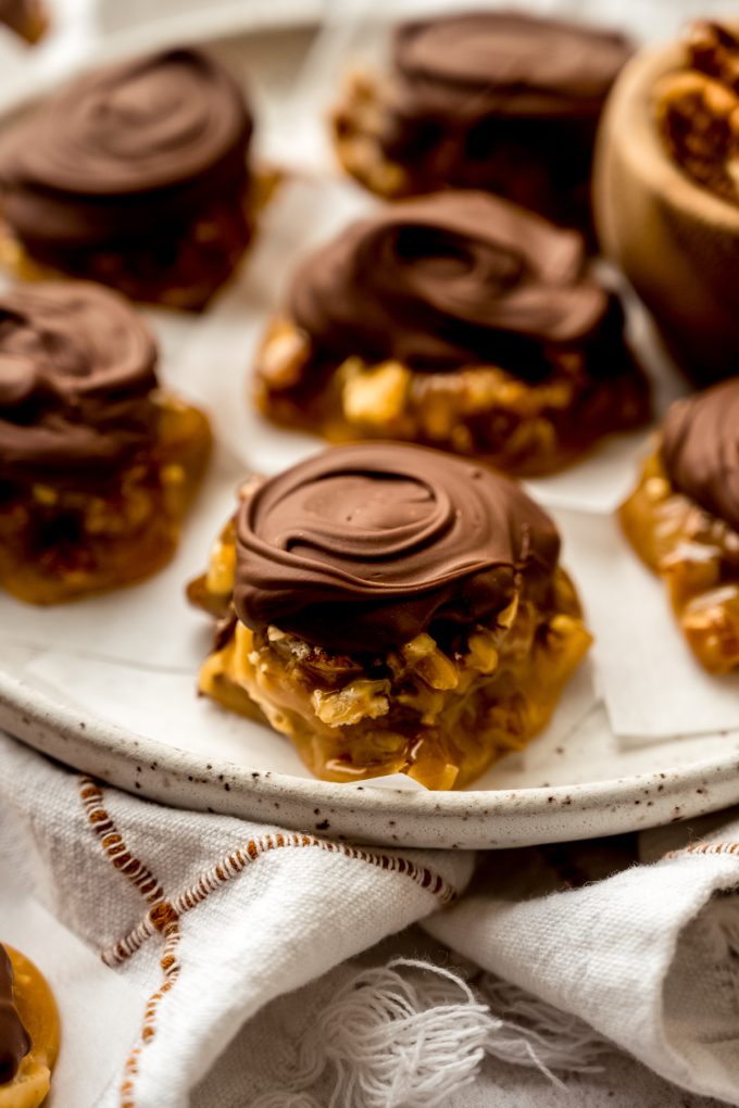 Homemade turtles on a plate.