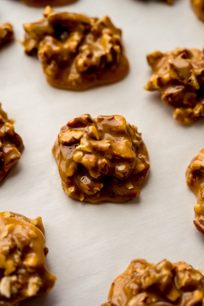 A dollop of caramel and pecan to make homemade turtles.