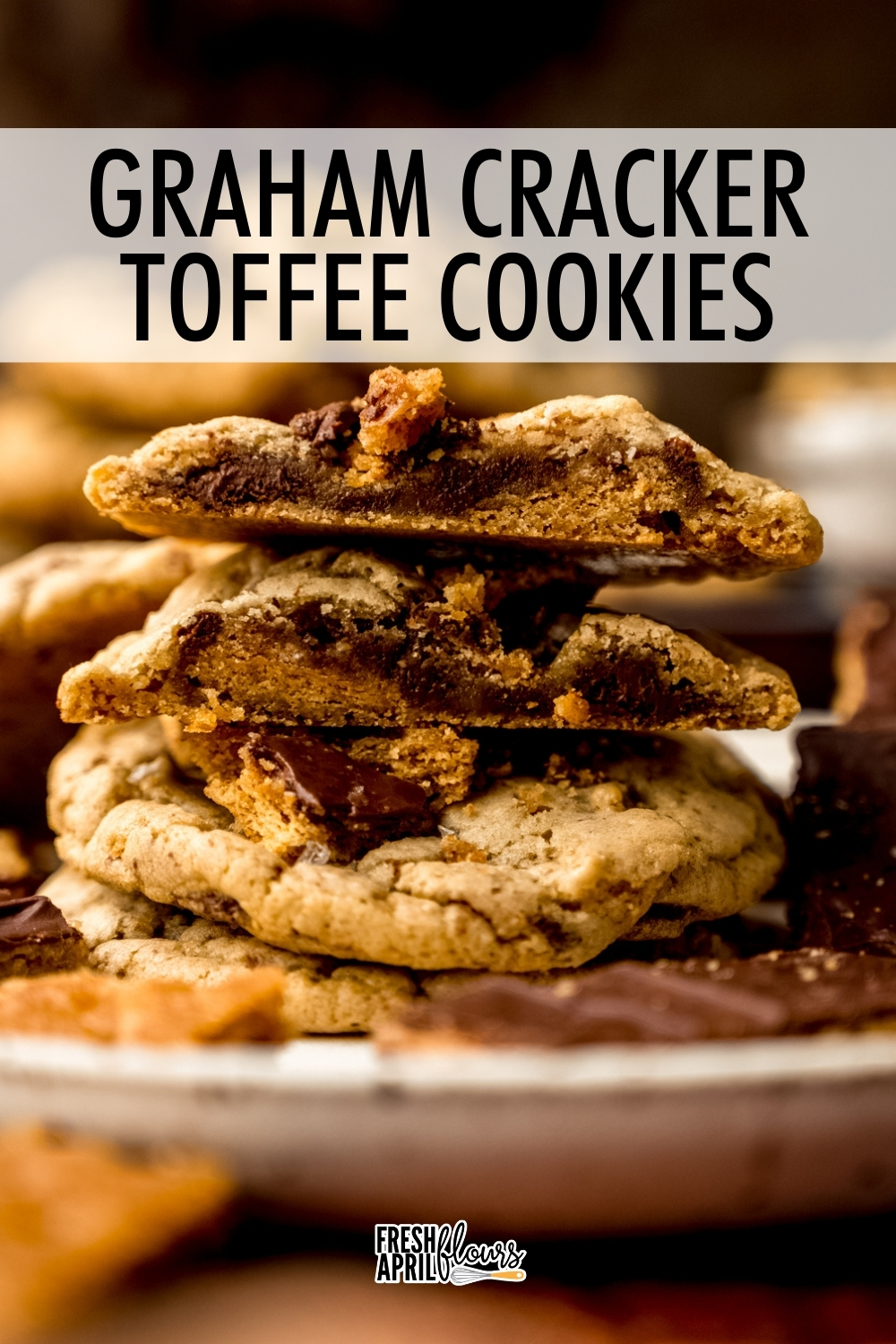 Soft and chewy cookies filled with crisp graham cracker toffee bits and sprinkled with flaky sea salt. The perfect balance of sweet and salty in an easy-to-make, no chill cookie base. via @frshaprilflours