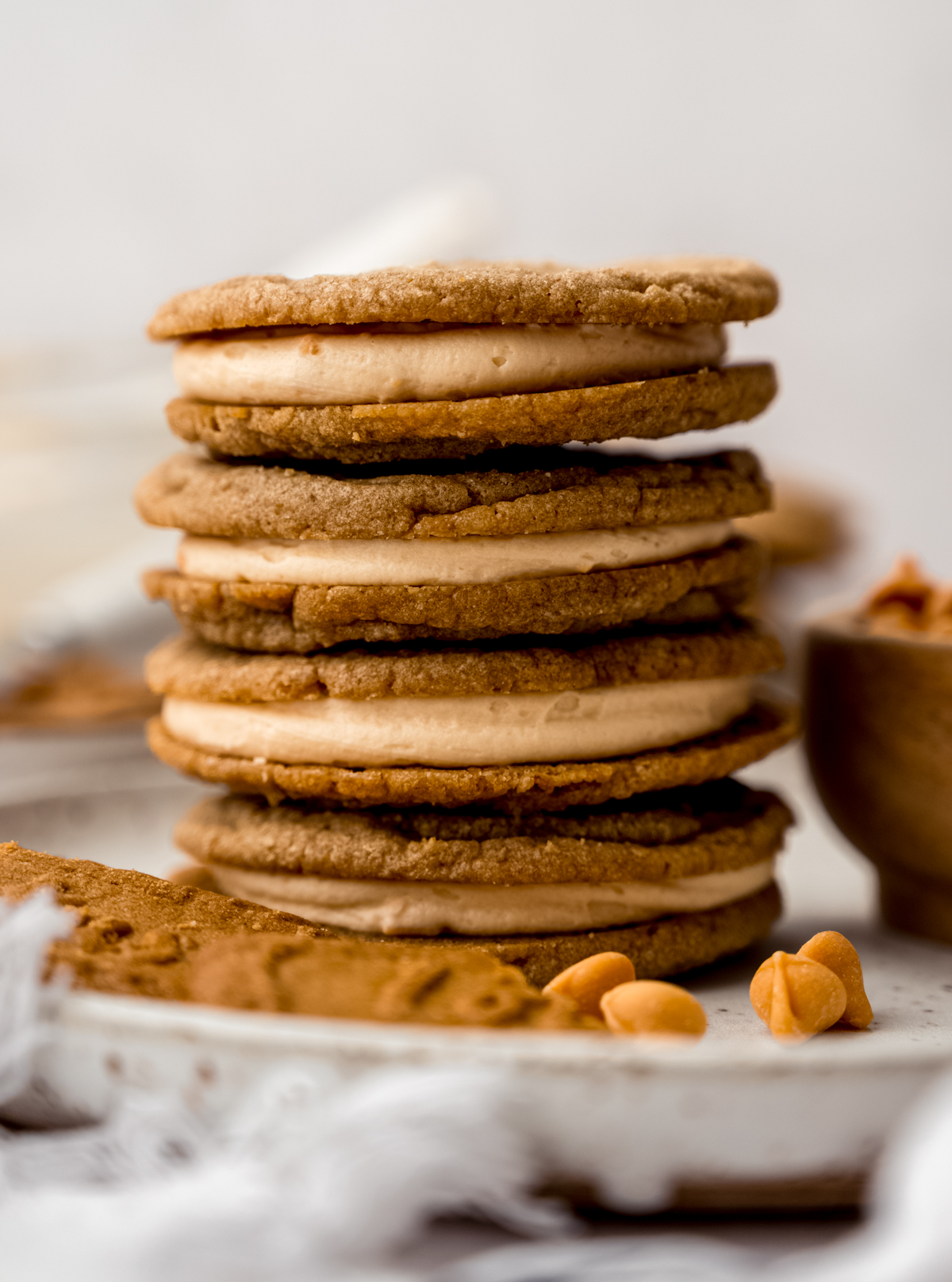 A stack of Biscoff butterscotch sandwich cookies.