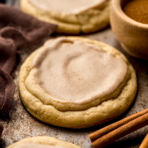 Frosted brown sugar Pop Tart cookies on a baking sheet.