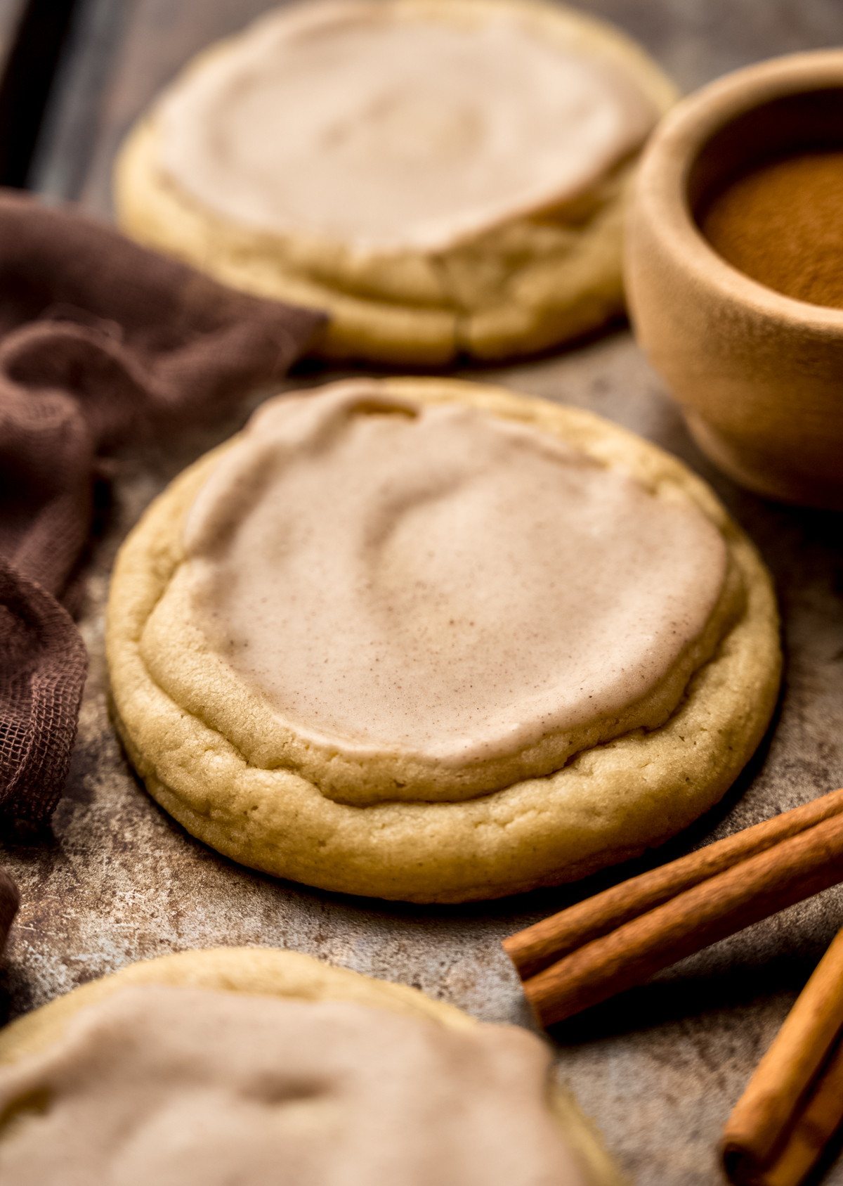 Frosted brown sugar Pop Tart cookies on a baking sheet.