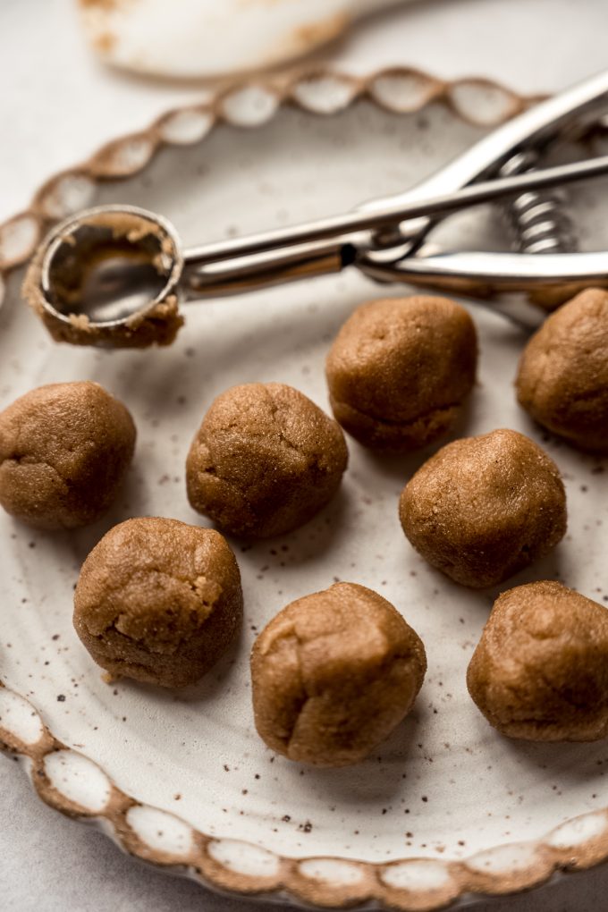 Balls of brown sugar filling for Pop Tart cookies on a plate.