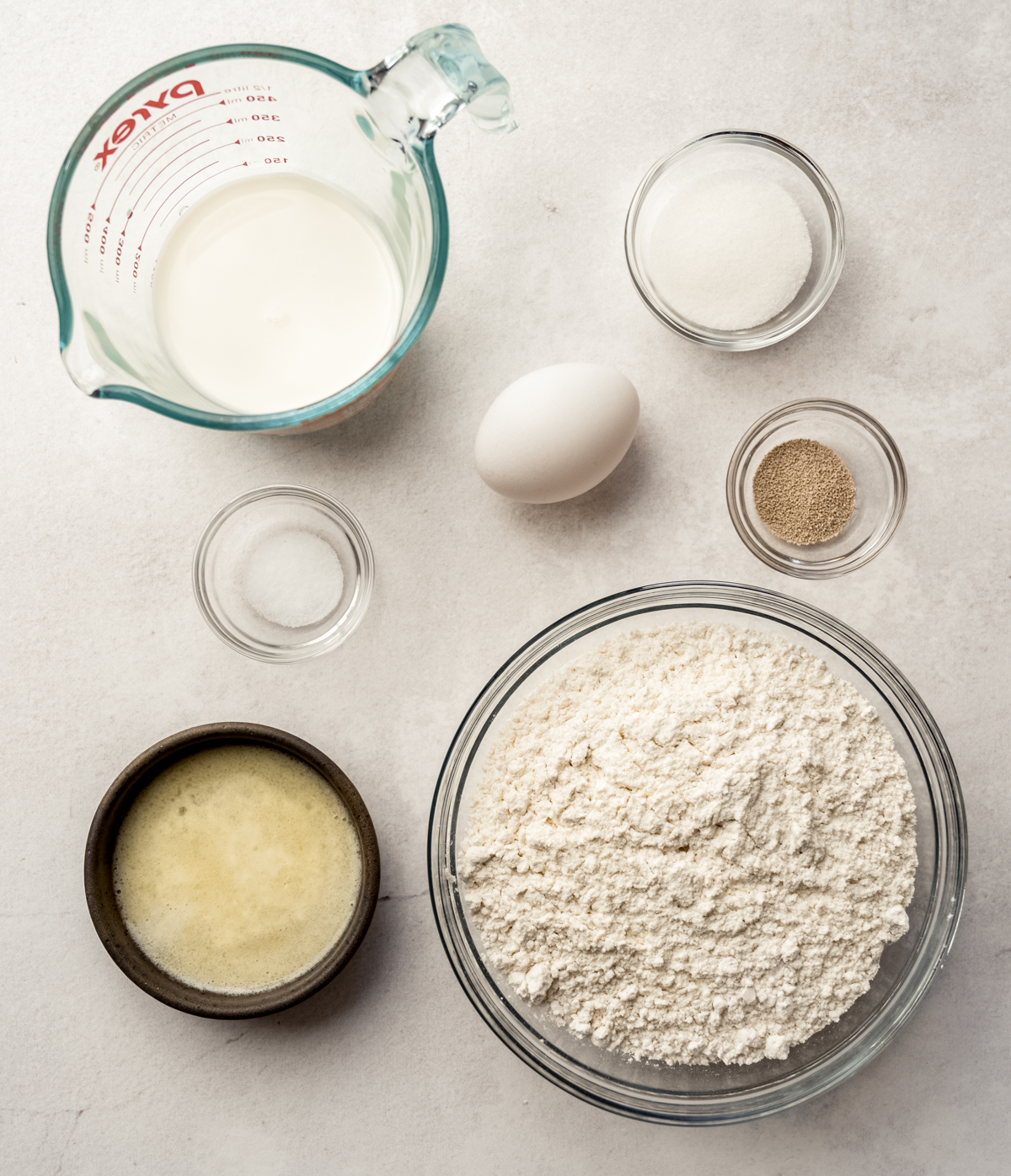 Aerial photo of ingredients to make mini slider yeast rolls.