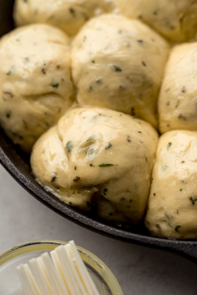 Herbed skillet rolls before getting baked.
